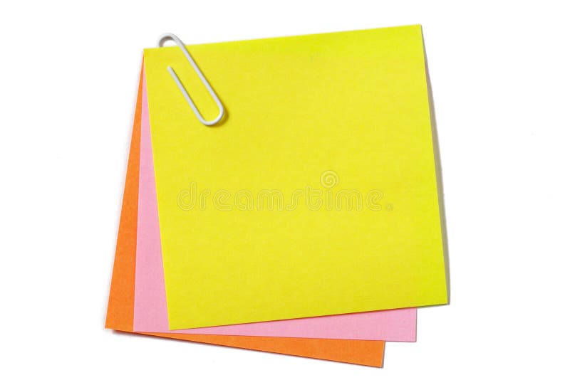 Colored notes with paper clip royalty free stock photo