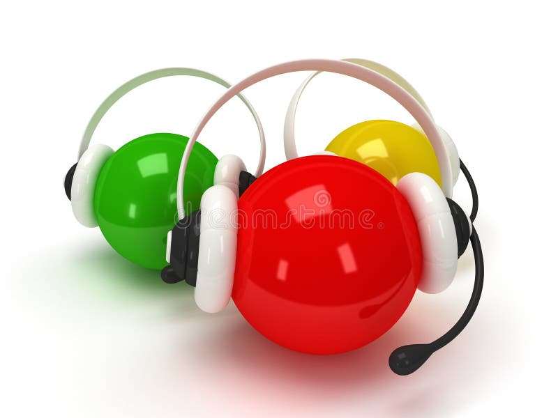 Colored orbs with headset over white royalty free illustration Colored orbs with headset over white royalty free illustration