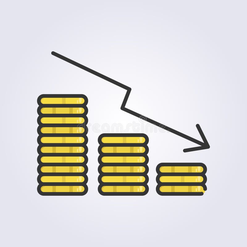 Colored Outline Declining Coin Bar Chart with Stack Coin Icon Logo ...