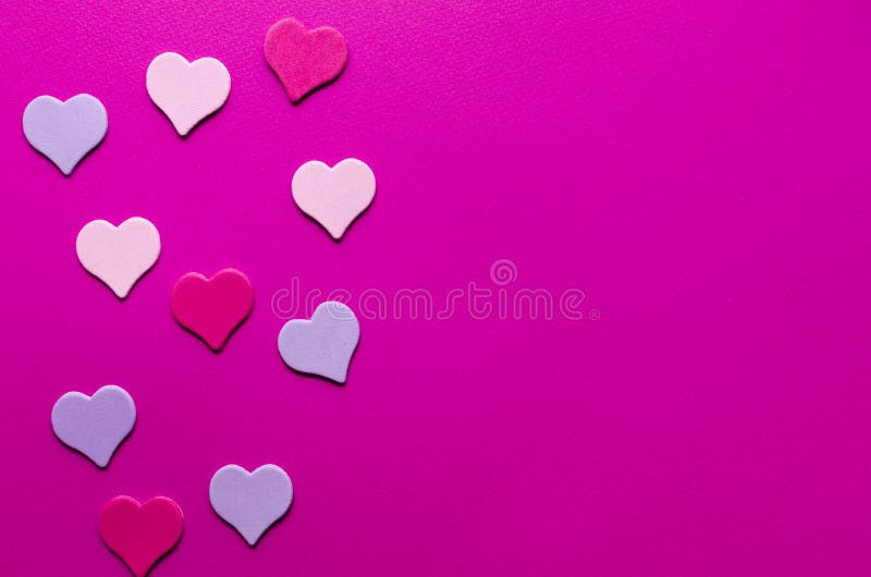Colored Paper Hearts on Pink Paper Background Stock Image Image of