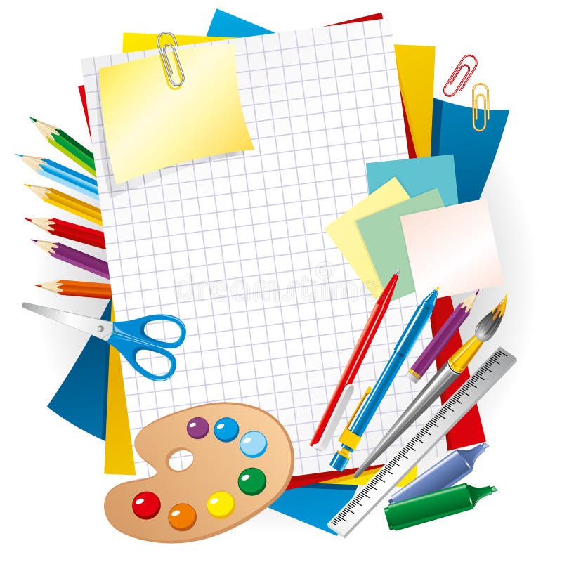 Colored paper and pens stock illustration