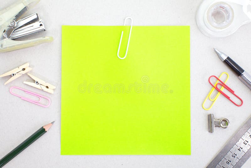 Colored Papers with Staple and Stationery Stock Photo Image of label