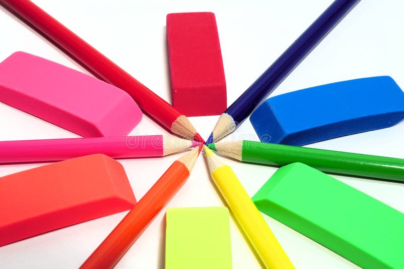 Colored Pencil and Eraser Abstract Stock Photo - Image of school, earaser:  7306766