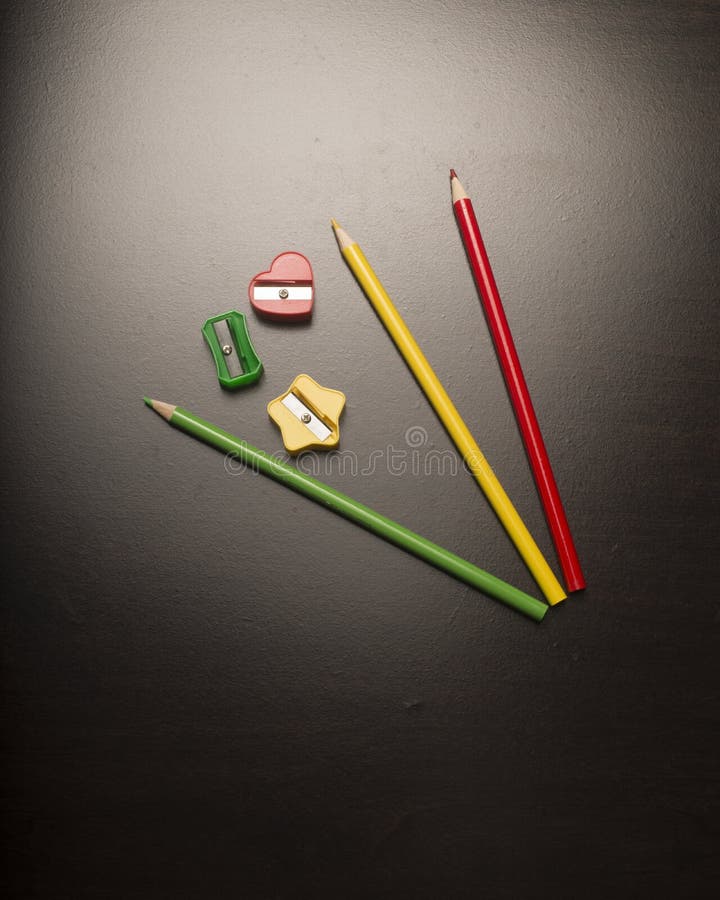 Colored Pencil Sharpeners and Pencils Stock Photo Image of surface, supplies 66523906