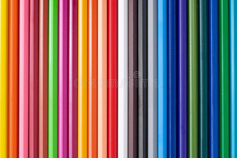 Colored Pencils as background. Multicolored texture. Top view stock photography