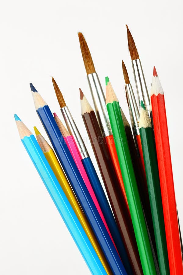 Colored Pencils and Brushes Stock Image Image of decorate, watercolor