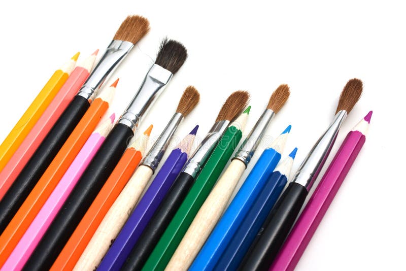 Colored Pencils and Brushes Stock Image Image of painter, drawing