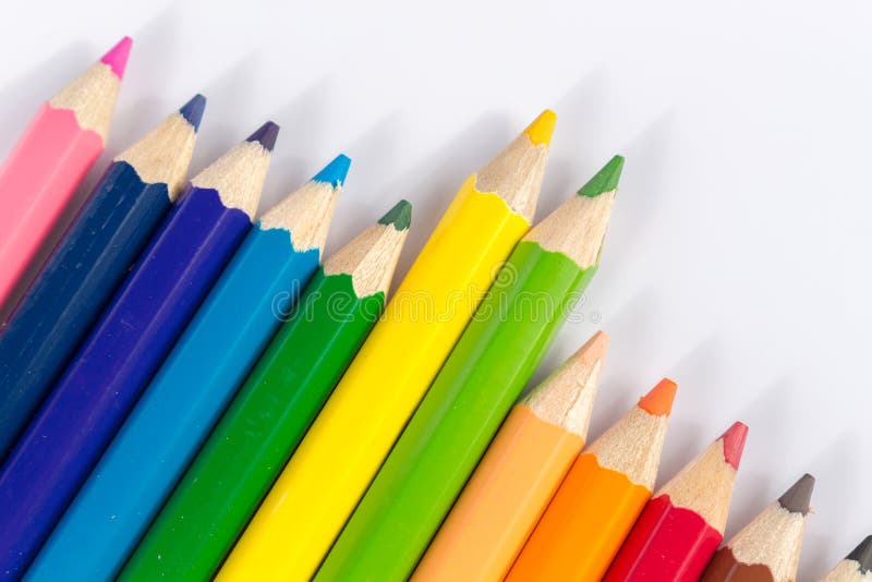 Colored Pencils Lined Up on the White Stock Photo Image of pencils