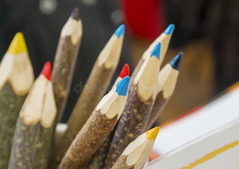 Colored Pencils Made of Bark of a Tree Stock Image Image of brown