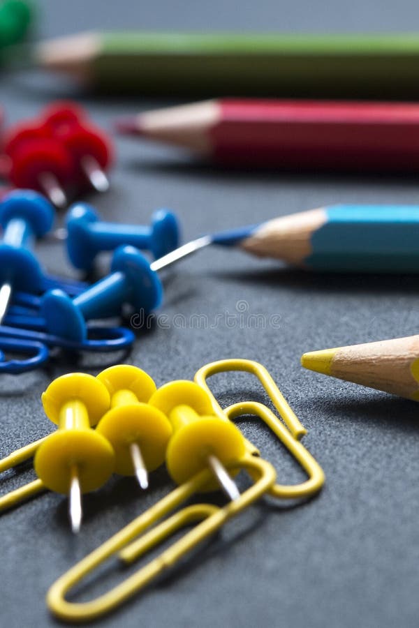 Colored Pencils and Paper Clips Stock Photo Image of crayon, wood 94843736