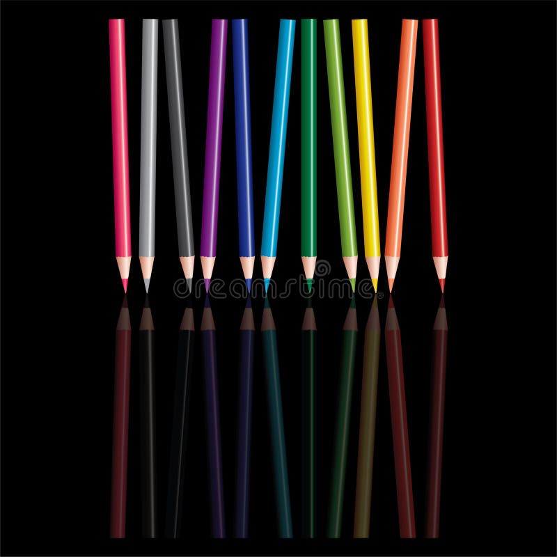 Colored Pencils with Reflection Stock Vector Illustration of bright, rainbow 19591263