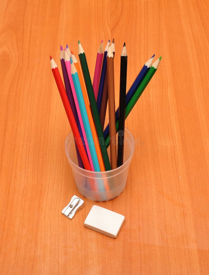 Colored Pencils, Sharpener and Eraser Stock Image Image of eraser
