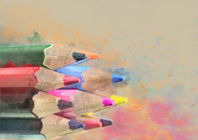 Colored Pencils. Watercolor Background Stock Illustration