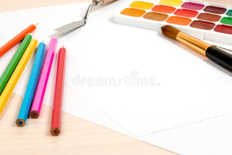 Colored Pencils and Watercolors Stock Image Image of watercolor