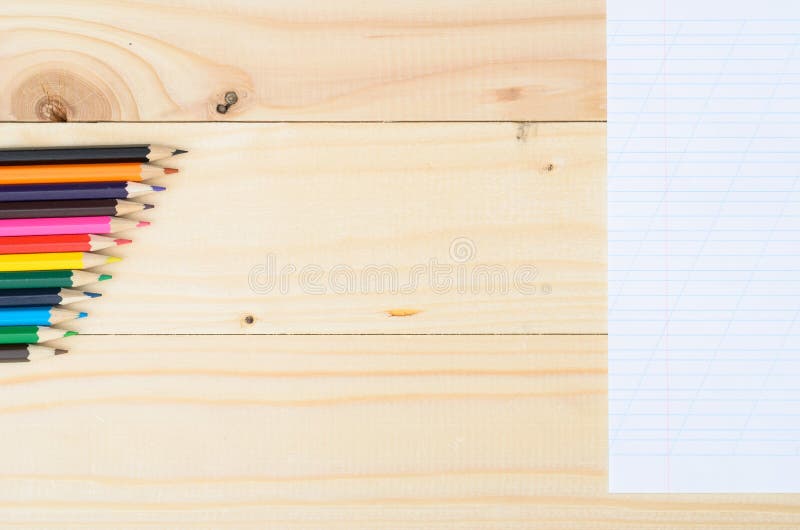 Colored Pencils On A Wooden Board Stock Image Image of border, blue 77674171