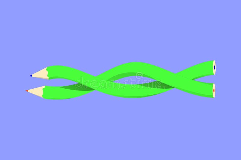 2 Colored Pencils Wrapped Around Each Other, Isometric Vector