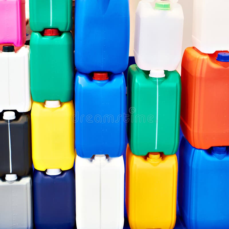 Colored plastic cans royalty free stock photo