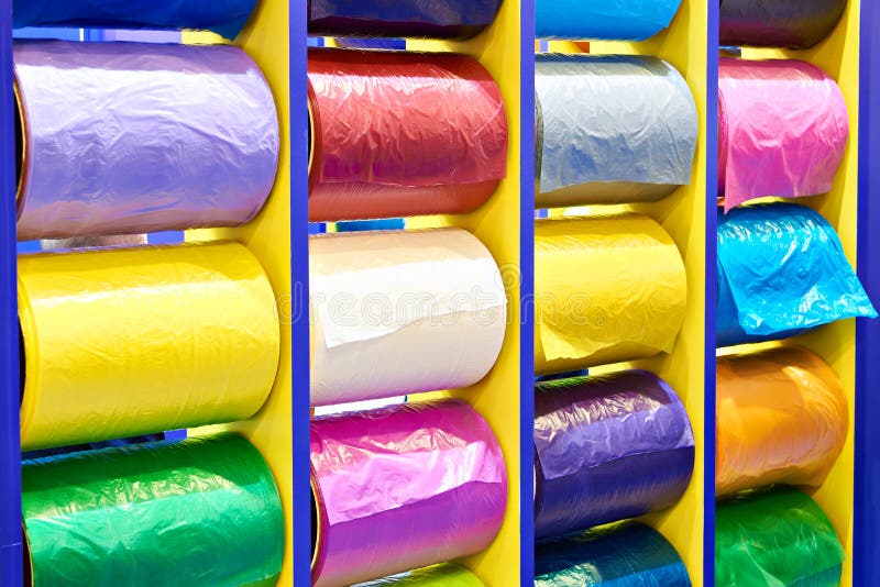 Colored plastic films in rolls royalty free stock images