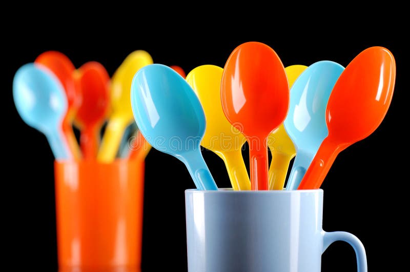 Colored plastic spoons stock image. Image of tableware 26130401