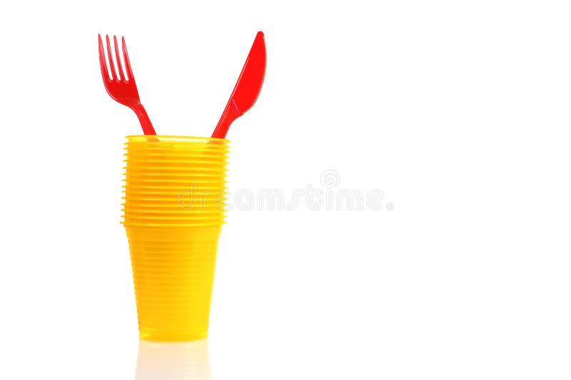 Colored plastic utensils royalty free stock image