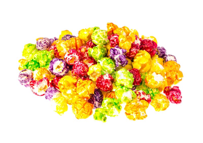 Colored popcorn on white background