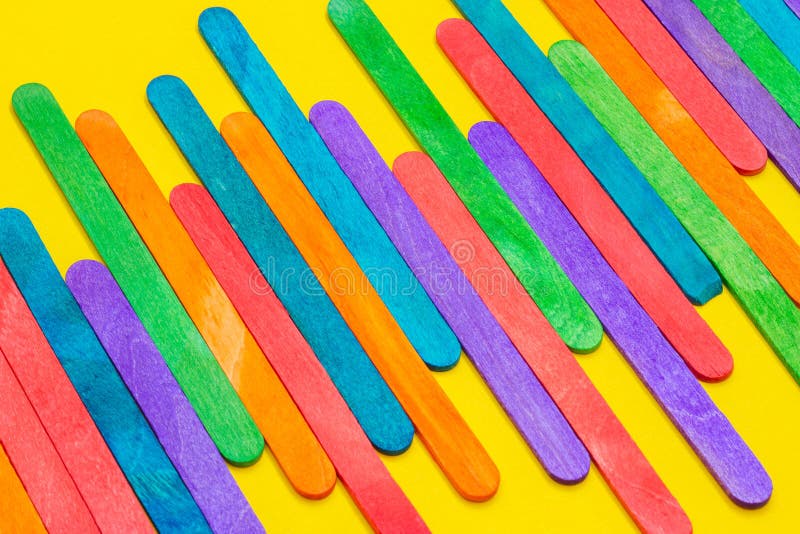 Colorful Scattered Wooden Multicolored Popsicle Sticks Stock Photo