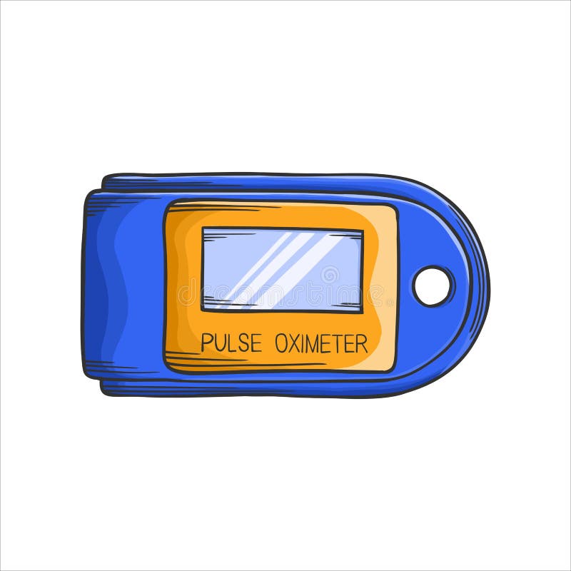Colored Pulse Oximeter in Cartoon Style, Vector Image. Outline Drawing