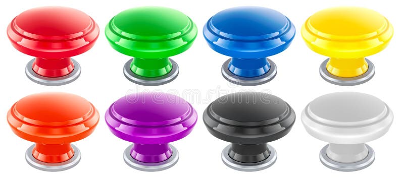Colored push buttons, set. 3D rendering stock illustration