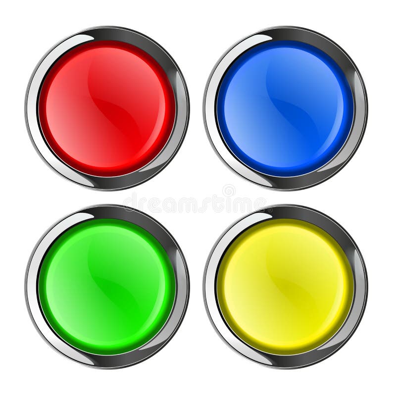 Colored push buttons. Vector 3d illustration isolated on white background