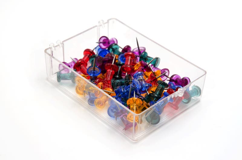 Colored Push Pins in a Plastic Box Stock Image Image of isolated