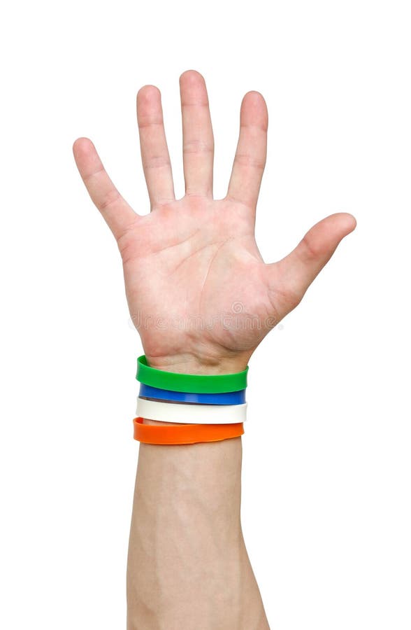 Colored Rubber Bracelets on the Arm. Close Up Stock Photo Image of