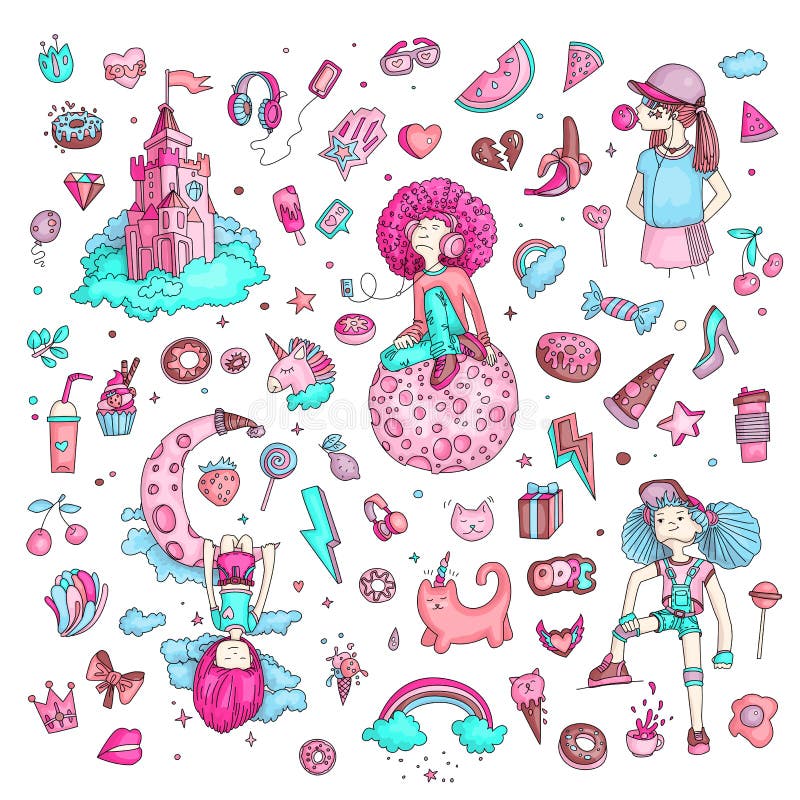 https://thumbs.dreamstime.com/b/colored-set-teenage-girl-icons-cute-cartoon-teen-objects-fun-stickers-design-vector-teenager-girls-concept-doodle-icon-133671705.jpg