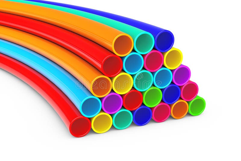 Colored Shiny Plastic Tubes. 3d Rendering Stock Illustration