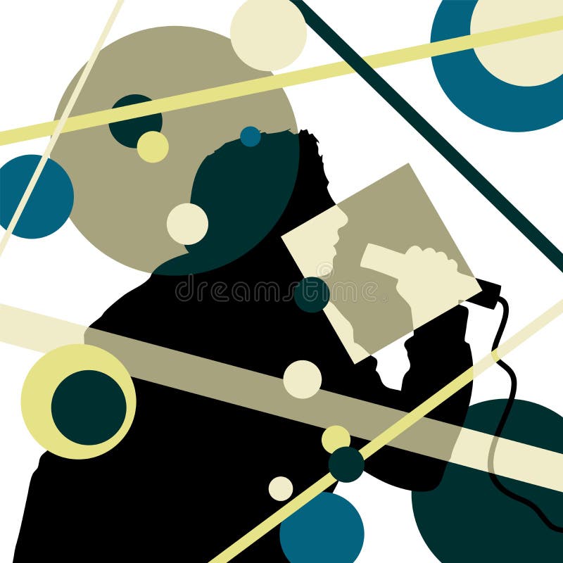 Woman singing and dancing silhouette with abstract background. Woman singing vectors