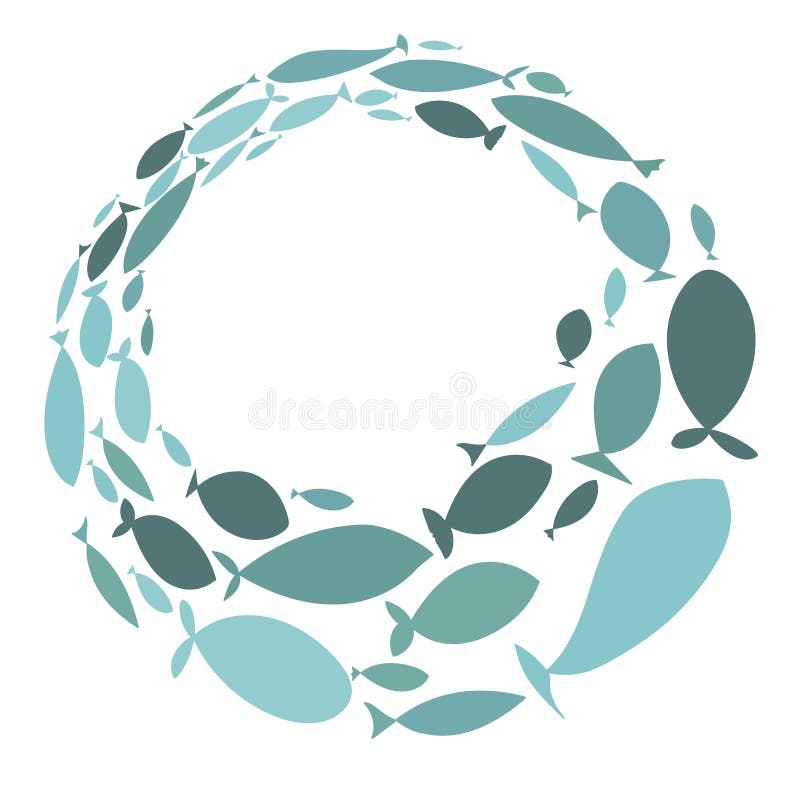 Colored Silhouettes School of Fish. a Group of Silhouette Fish Swim in ...