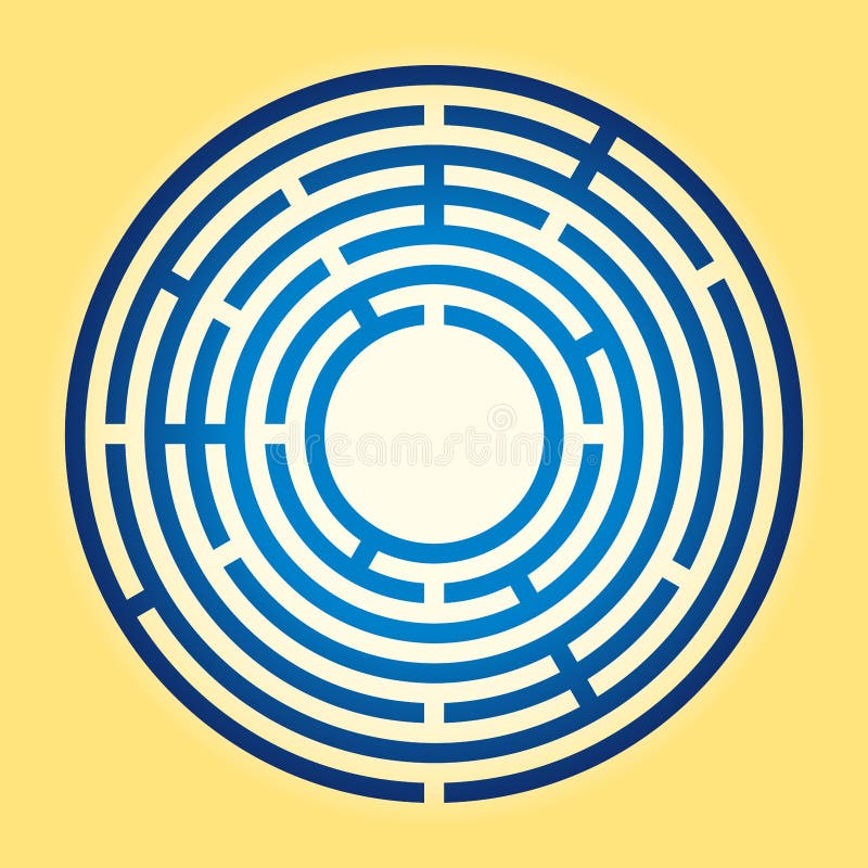 Colored small circular maze, blue radial labyrinth stock illustration