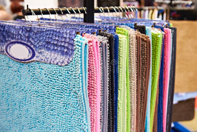Colored Soft Bathroom Mats in Store Stock Image Image of cover