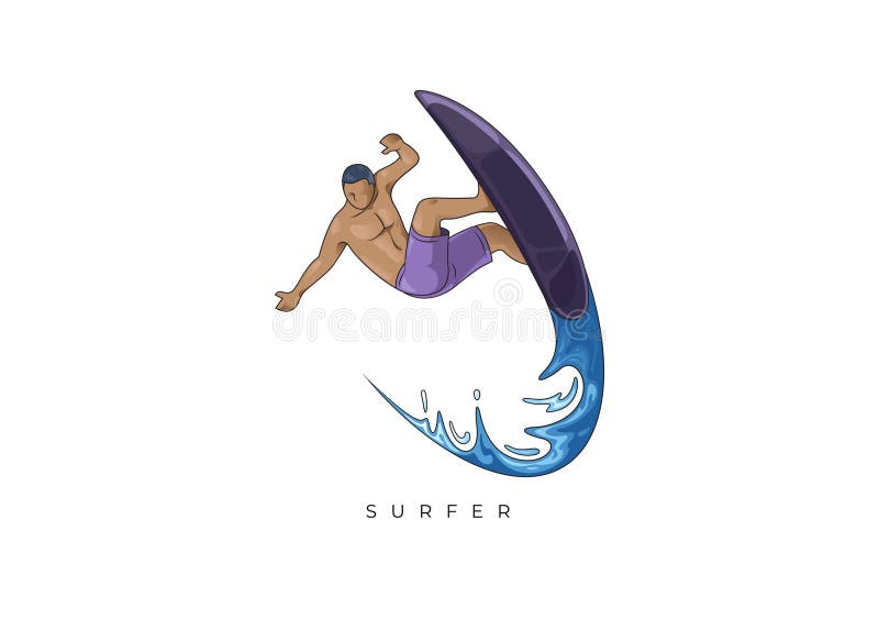 COLORED ILLUSTRATION SURFER STOCK, SURFER GUY SURFING ON THE WAVE stock illustration