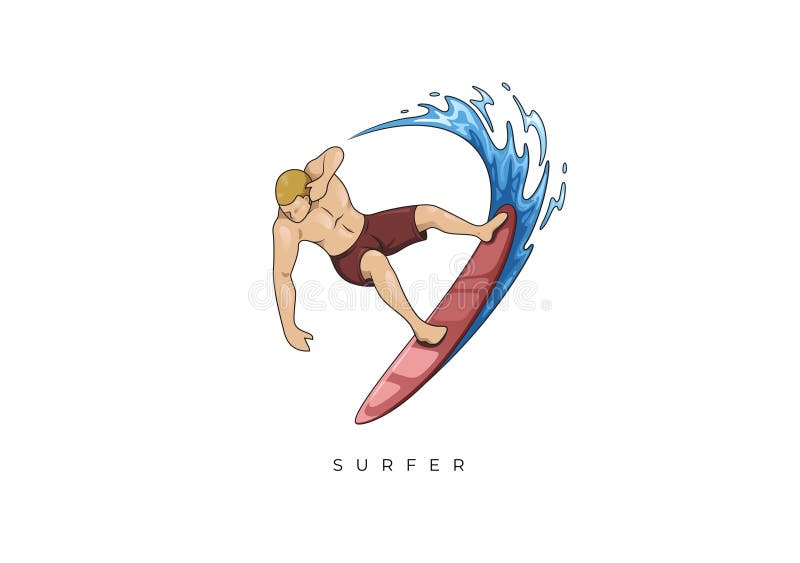 COLORED ILLUSTRATION SURFER STOCK, SURFER GUY SURFING ON THE WAVE stock illustration