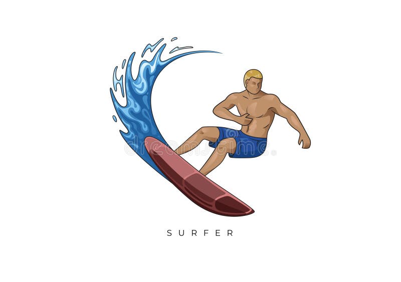 COLORED ILLUSTRATION SURFER STOCK, SURFER GUY SURFING ON THE WAVE stock illustration