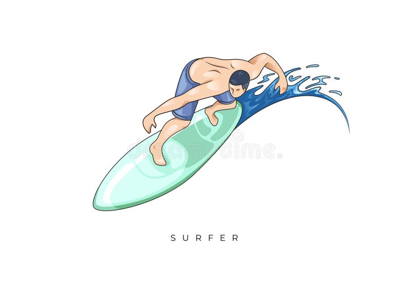 COLORED ILLUSTRATION SURFER STOCK, SURFER GUY SURFING ON THE WAVE royalty free illustration