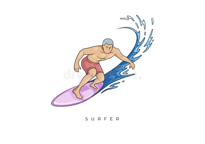 COLORED ILLUSTRATION SURFER STOCK, SURFER GUY SURFING ON THE WAVE stock illustration