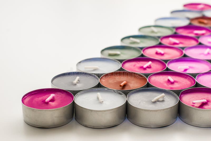 Colored Tea Candles on White Desk Stock Image Image of relax, candles