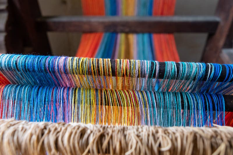 Colored Threads of an Ancient Wooden Loom Stock Image - Image of hued ...