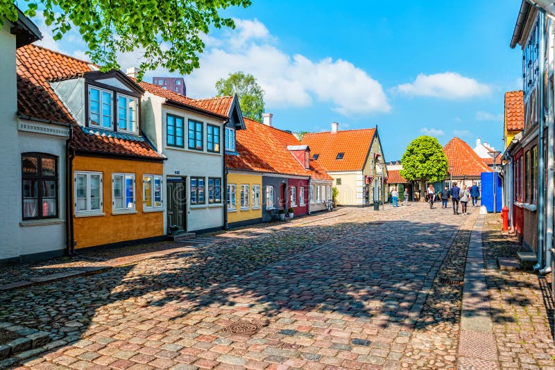 Colored traditional houses in old town of Odense, Denmark