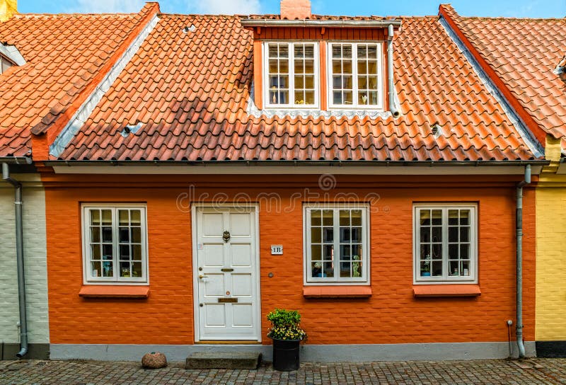 Colored Traditional Houses in Old Town of Odense, Denmark Stock Photo