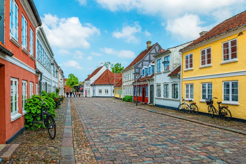 Colored traditional houses in old town of Odense, Denmark