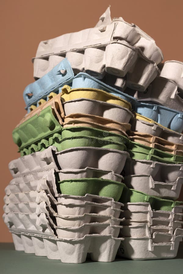 Colored Trays from Eggs. Garbage Collection for Recycling Concept