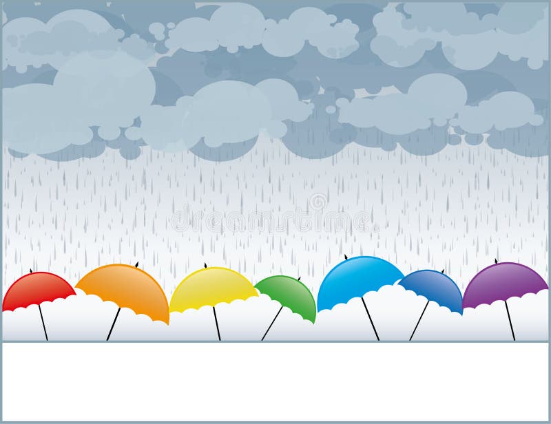 Feliz multicolor un paraguas la lluvia triste gris.