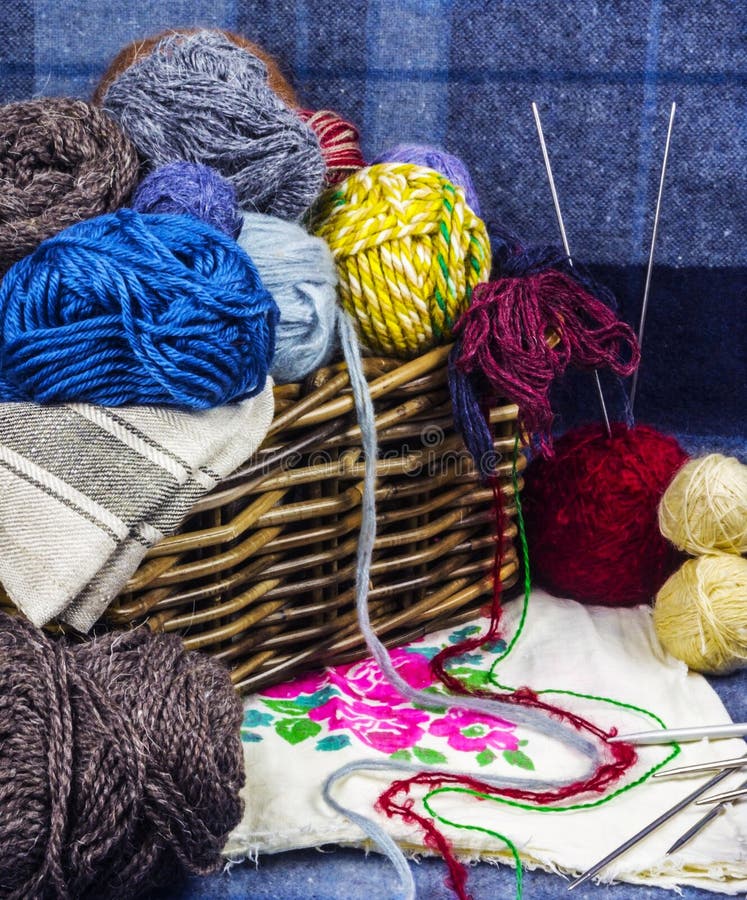 Colored yarn in basket stock photo. Image of pink, basket 82486970